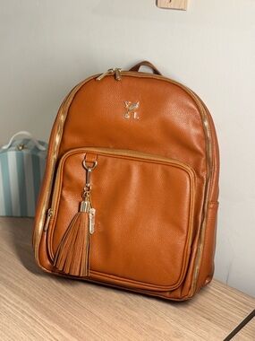 Young Living Tan Vegan Leather Backpack with Tassel Accent Essential Oil holder